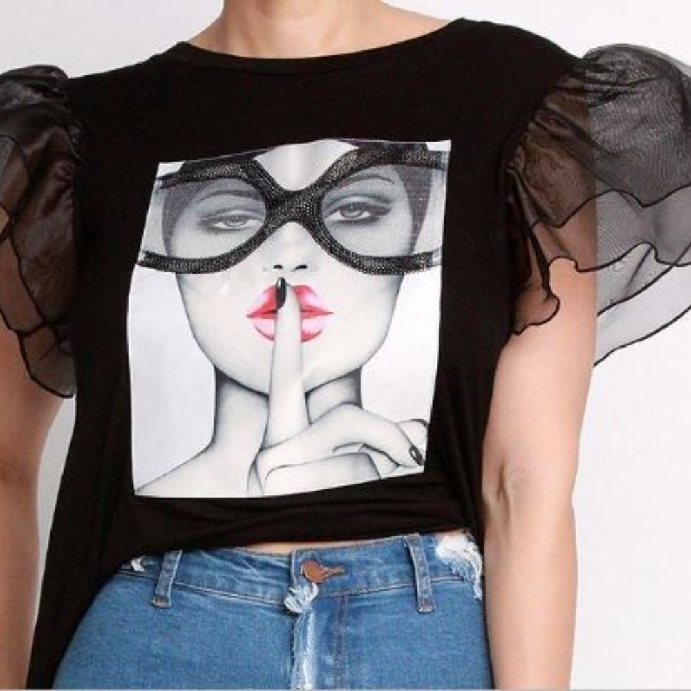 Sheer Sleeve Top - Picture 3 of 3